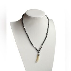 Hematite and Shell Black and Silver Beaded Necklace